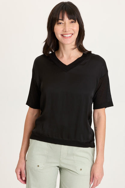 Lottie Satin/Knit V-Neck Top