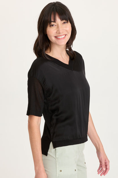 Lottie Satin/Knit V-Neck Top