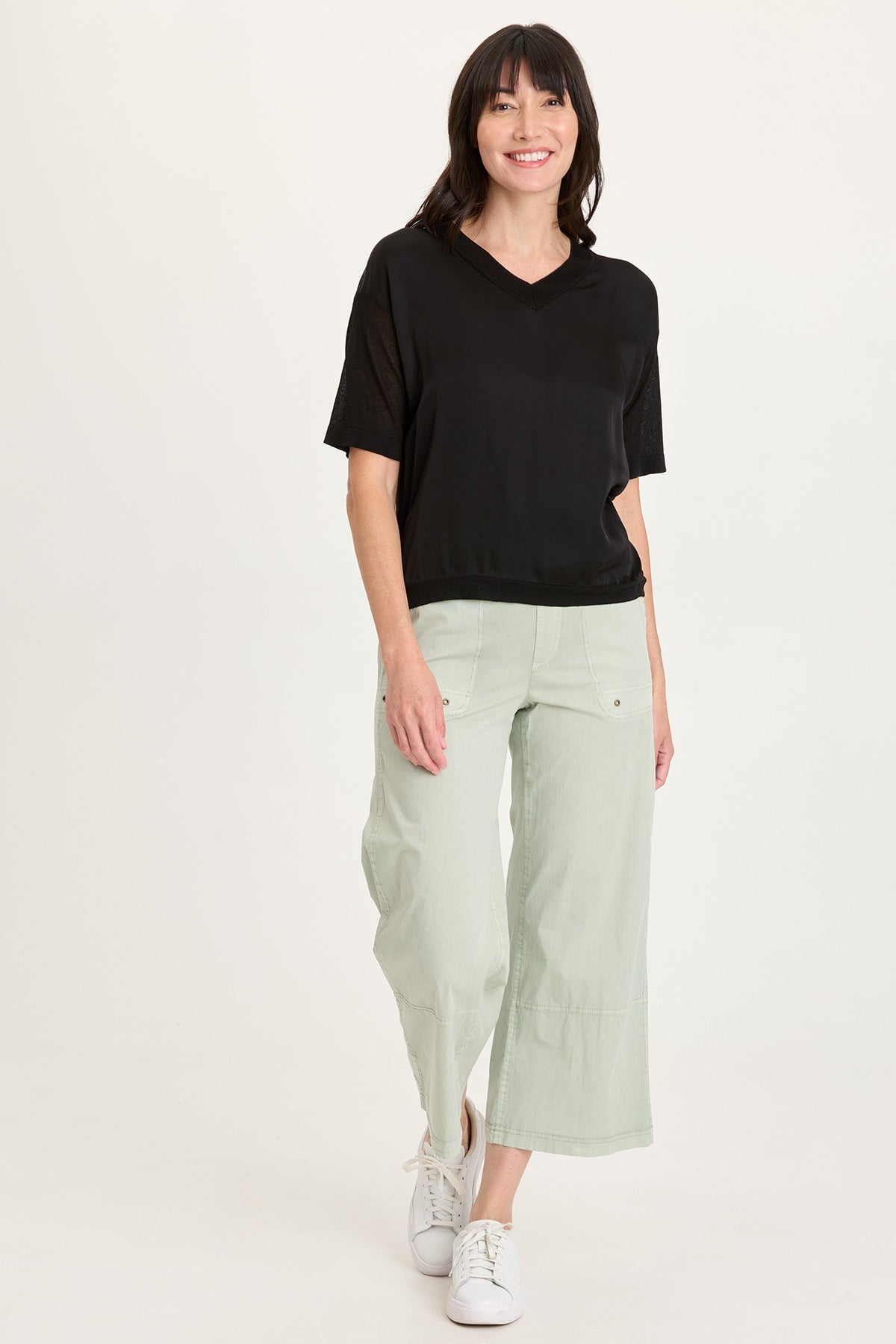 Lottie Satin/Knit V-Neck Top