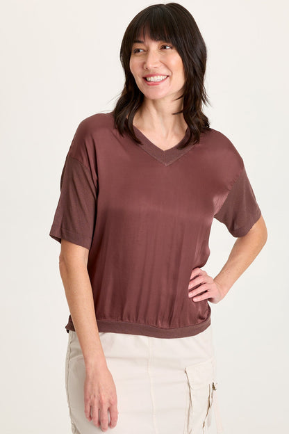Lottie Satin/Knit V-Neck Top