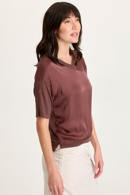 Lottie Satin/Knit V-Neck Top