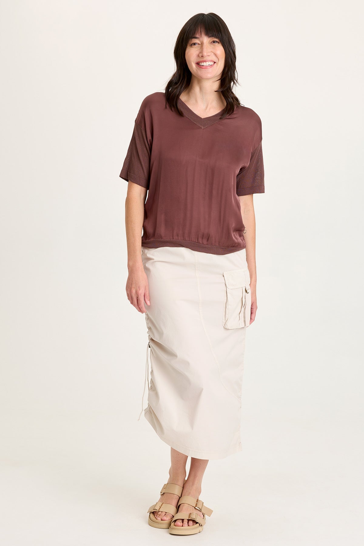 Lottie Satin/Knit V-Neck Top