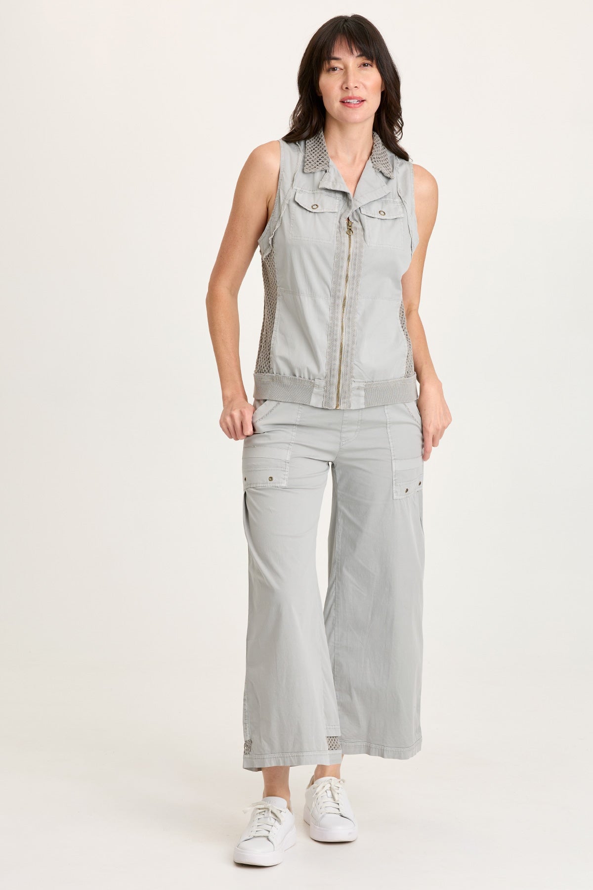 Roel Poplin/Mesh Gaucho Crop