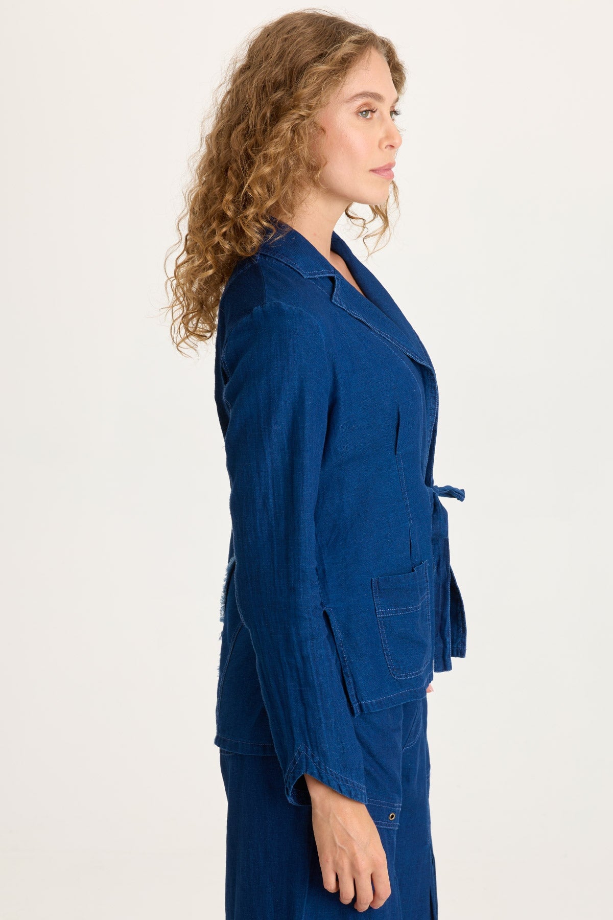 Floris Indigo Front-Tie Jacket