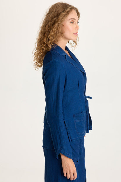 Floris Indigo Front-Tie Jacket