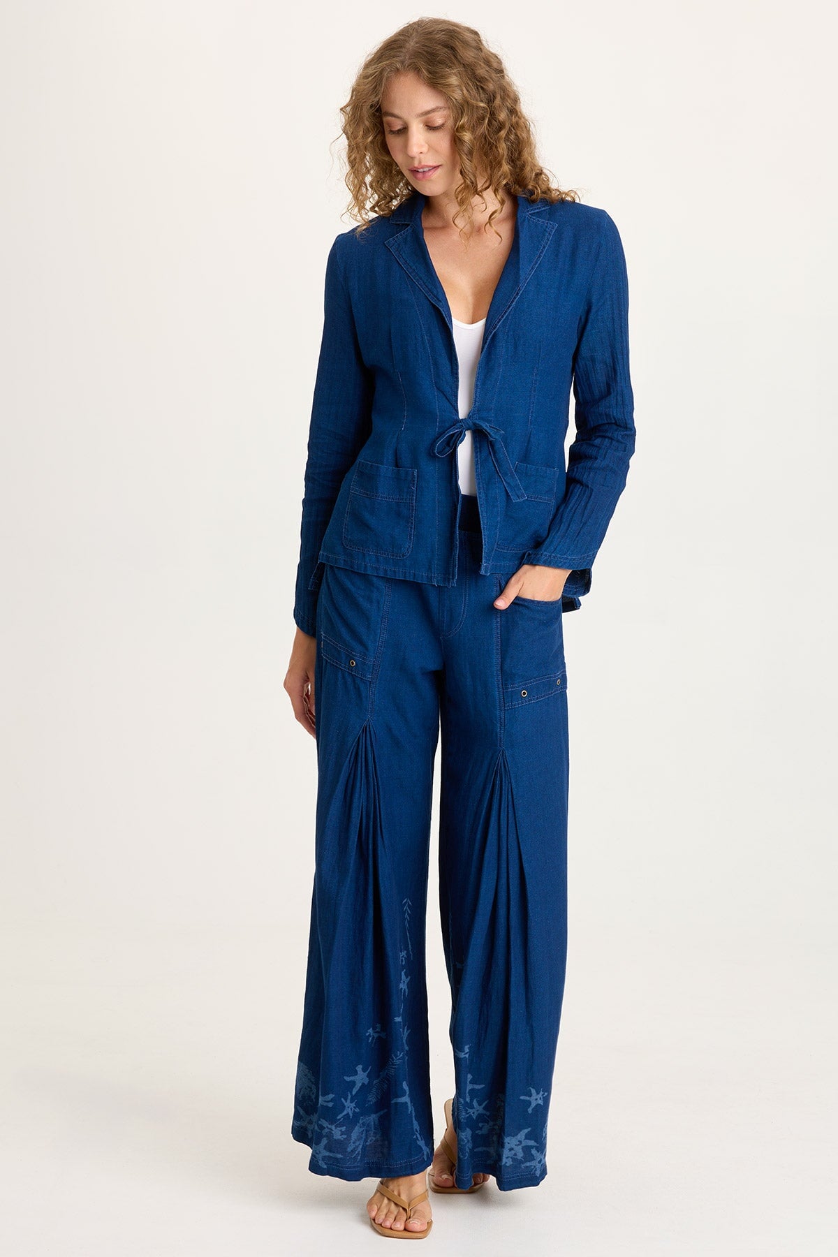 Floris Indigo Front-Tie Jacket