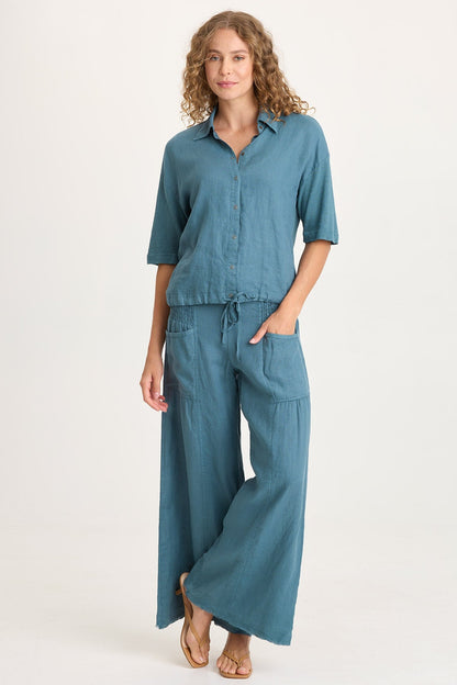 Balto Linen Snap-Up Top