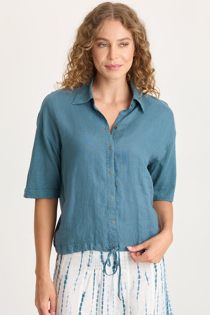 Balto Linen Snap-Up Top