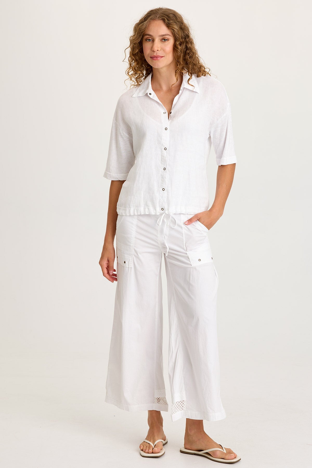 Balto Linen Snap-Up Top