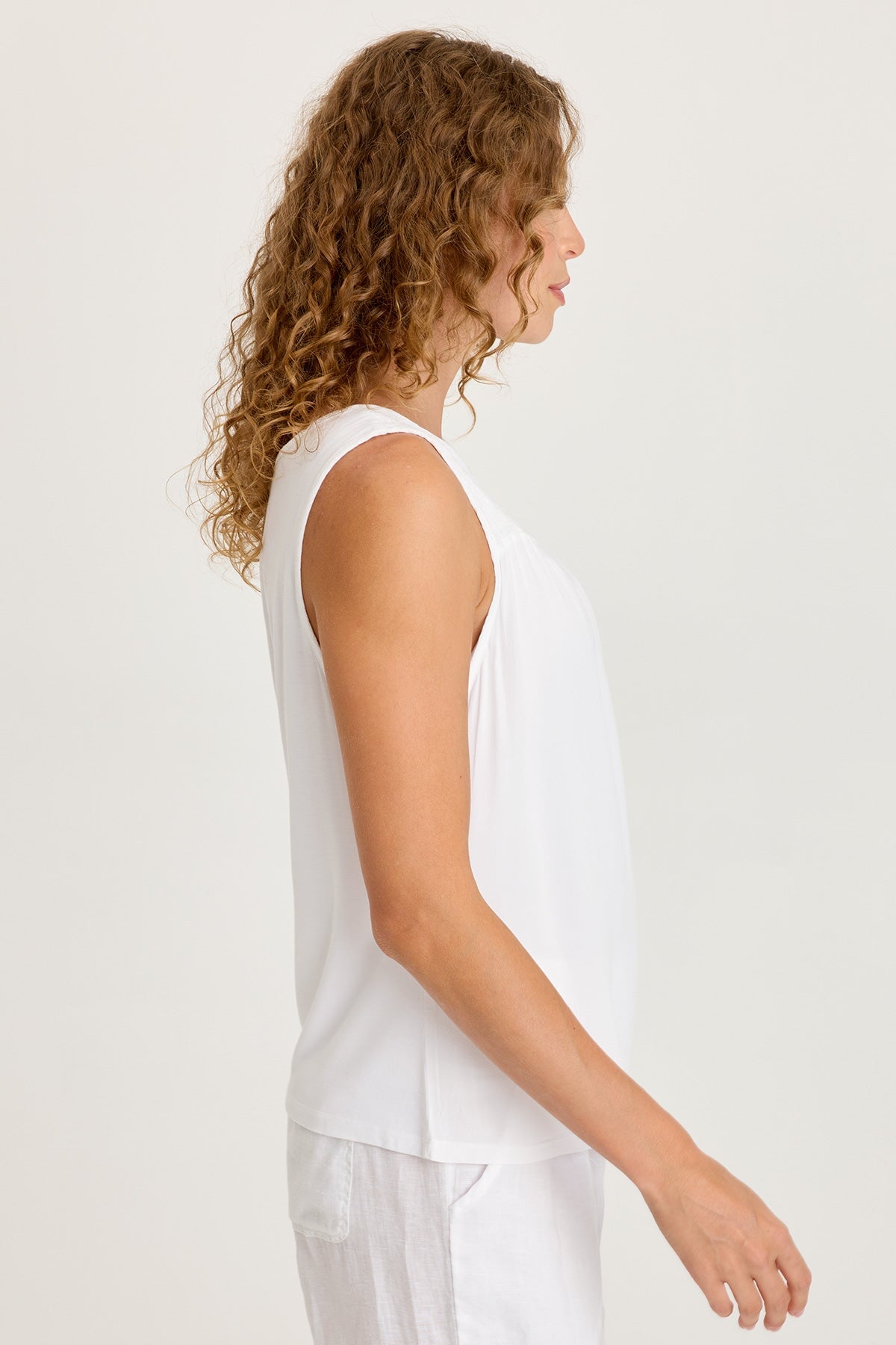 Timo Crepe Smocked Neckline Tank