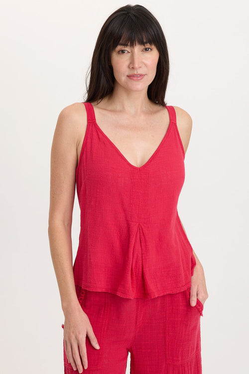 Hedley Gauze/Jersey Box Pleat Tank