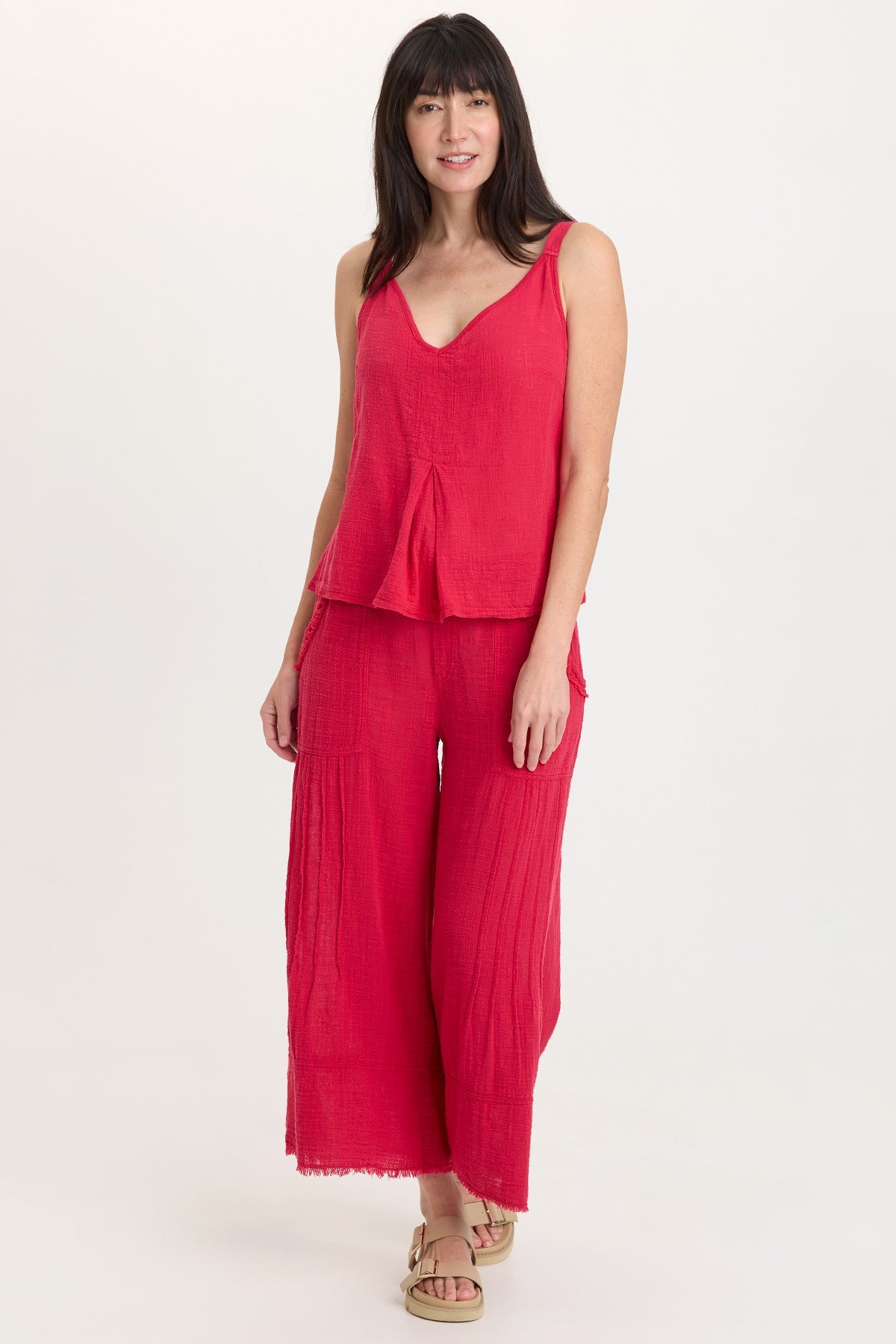 Hedley Gauze/Jersey Box Pleat Tank