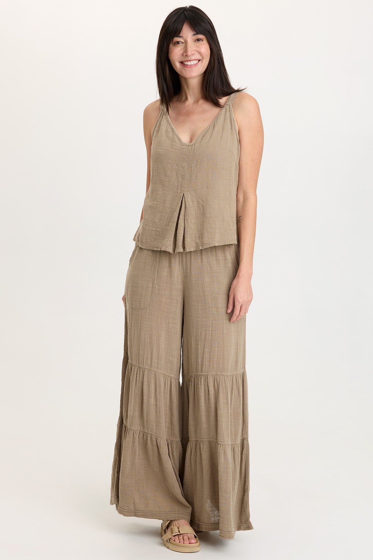 Hedley Gauze/Jersey Box Pleat Tank