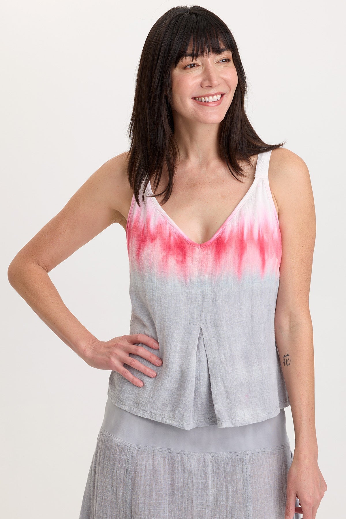 Hedley Gauze/Jersey Box Pleat Tank