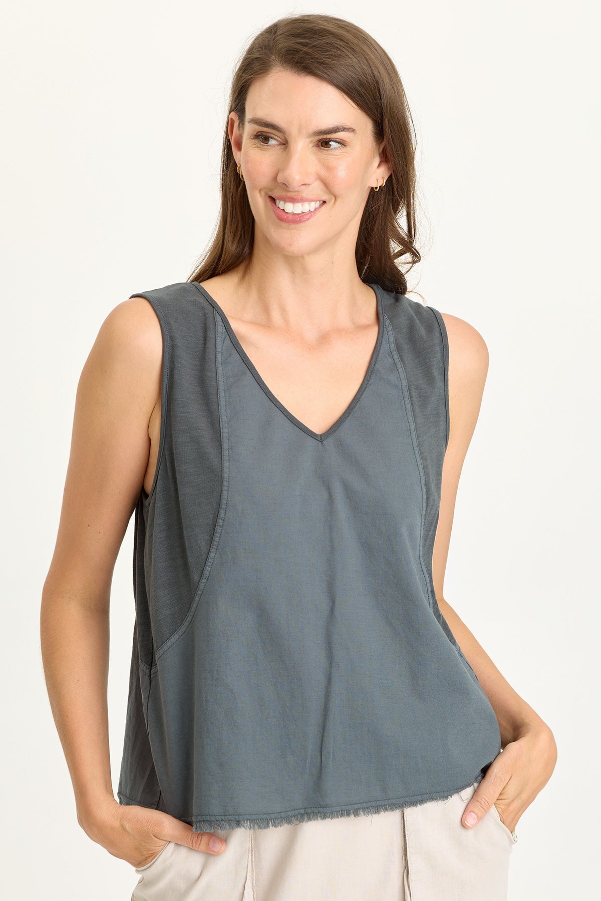 Mazie Linen/Jersey V-Neck Tank