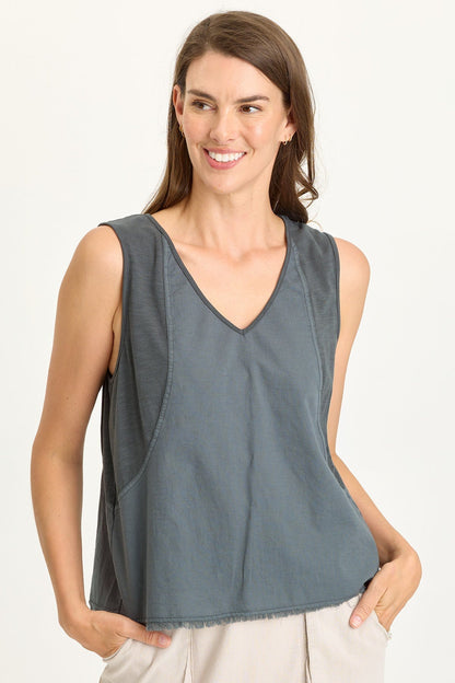 Mazie Linen/Jersey V-Neck Tank