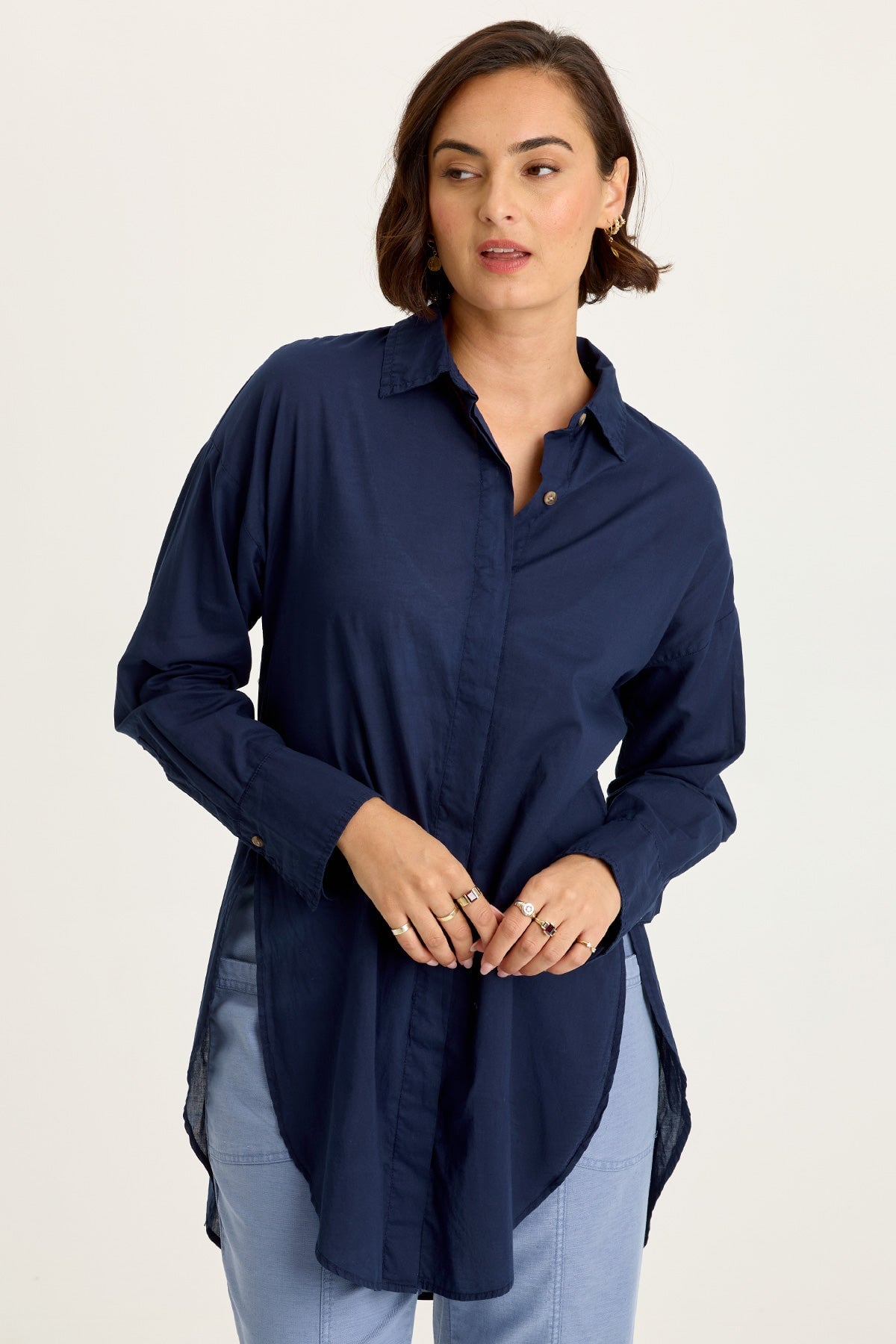 Ellard Voile High-Low Button-Up Blouse
