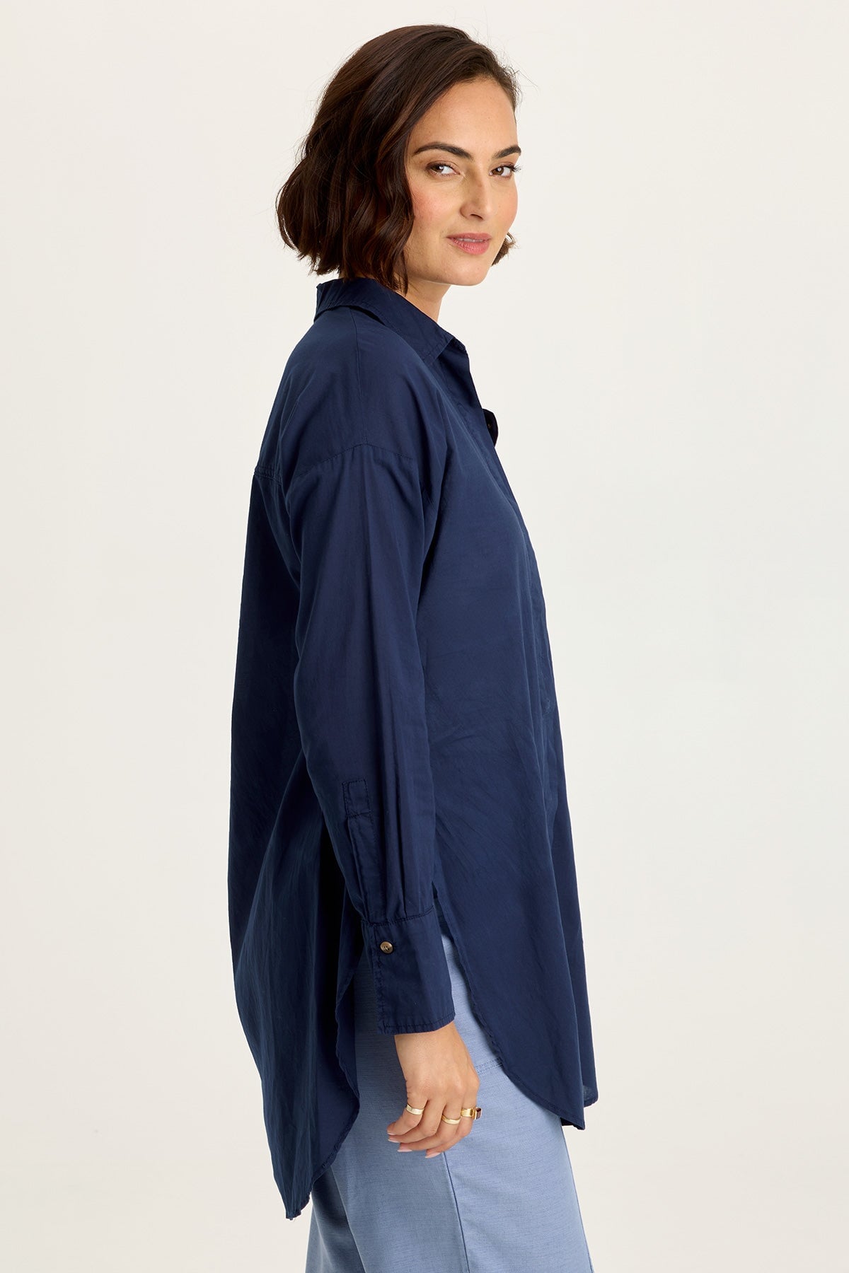 Ellard Voile High-Low Button-Up Blouse