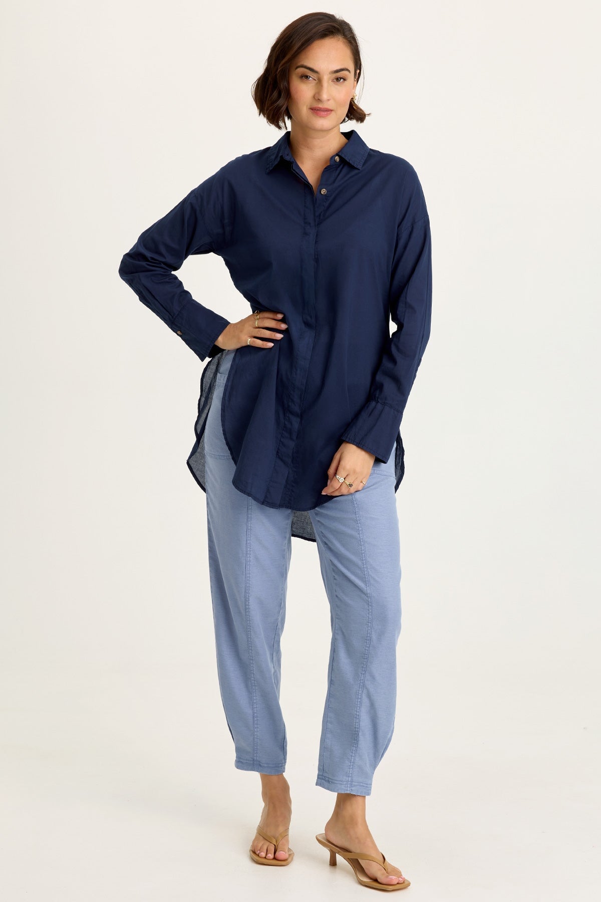 Ellard Voile High-Low Button-Up Blouse