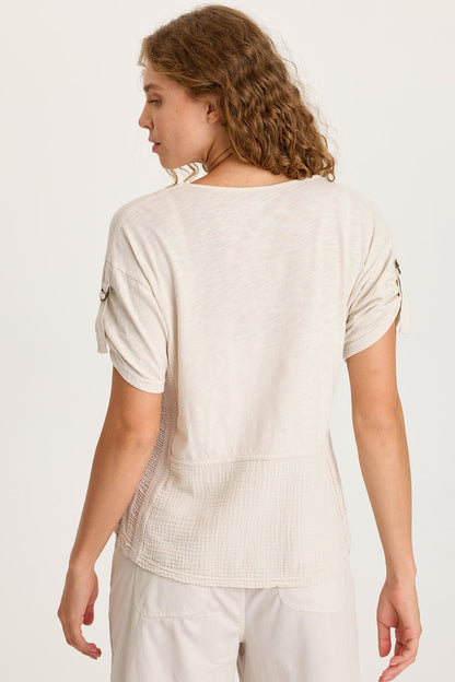 Milani Gauze Lace Trim V-Neck Top