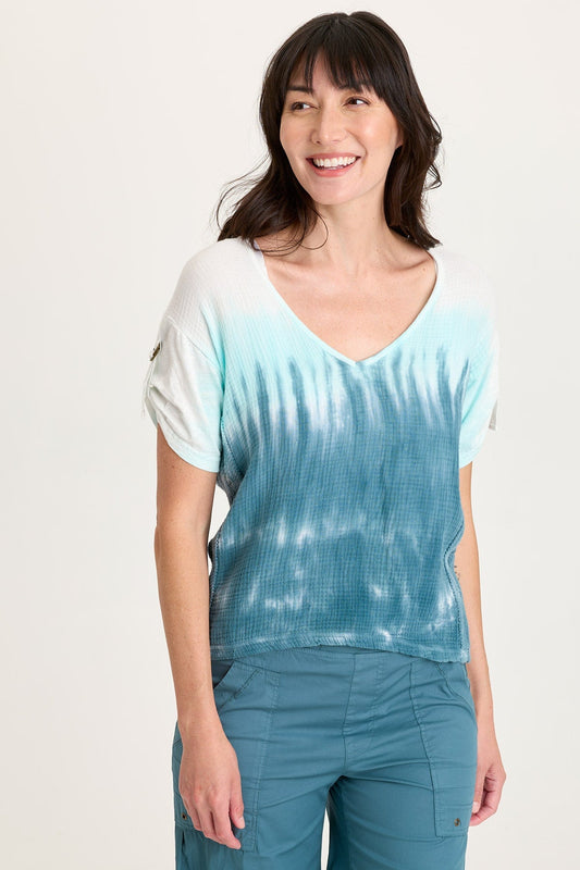 Milani Gauze Lace Trim V-Neck Top