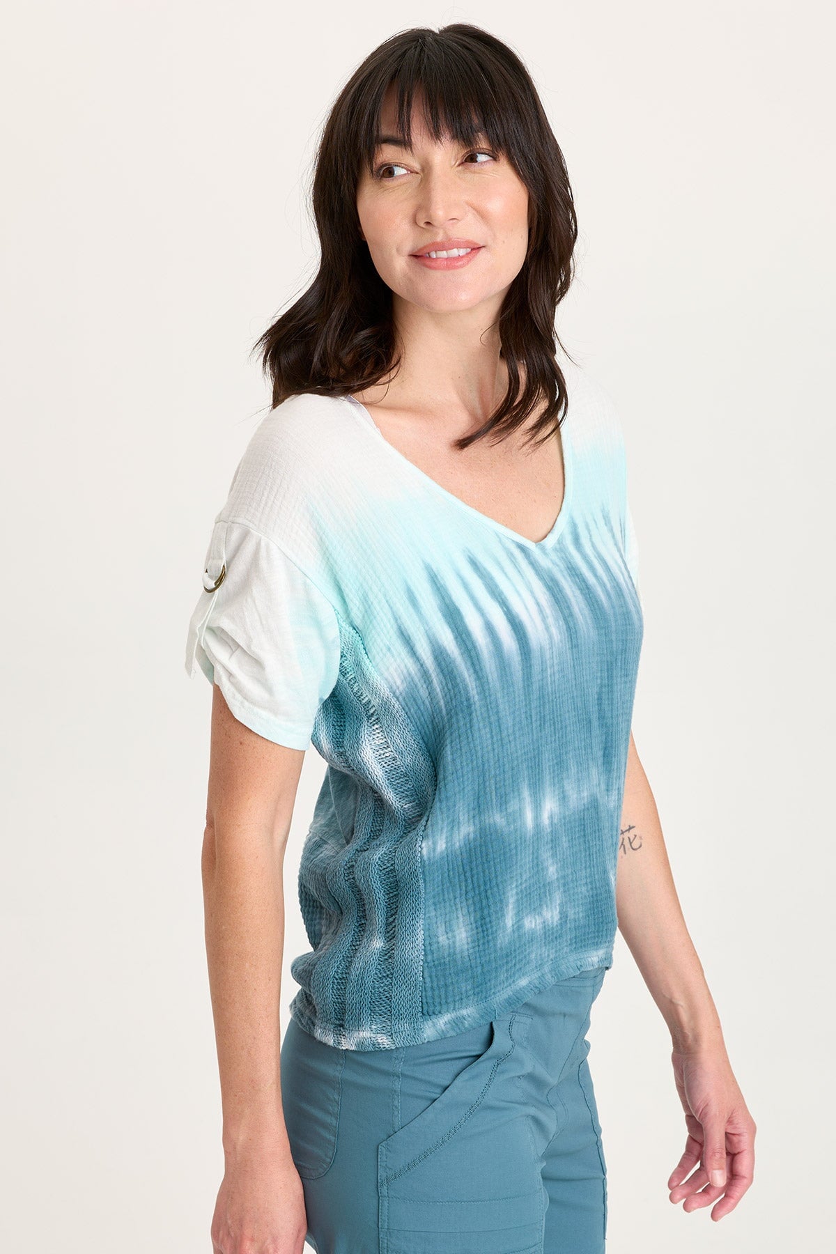 Milani Gauze Lace Trim V-Neck Top