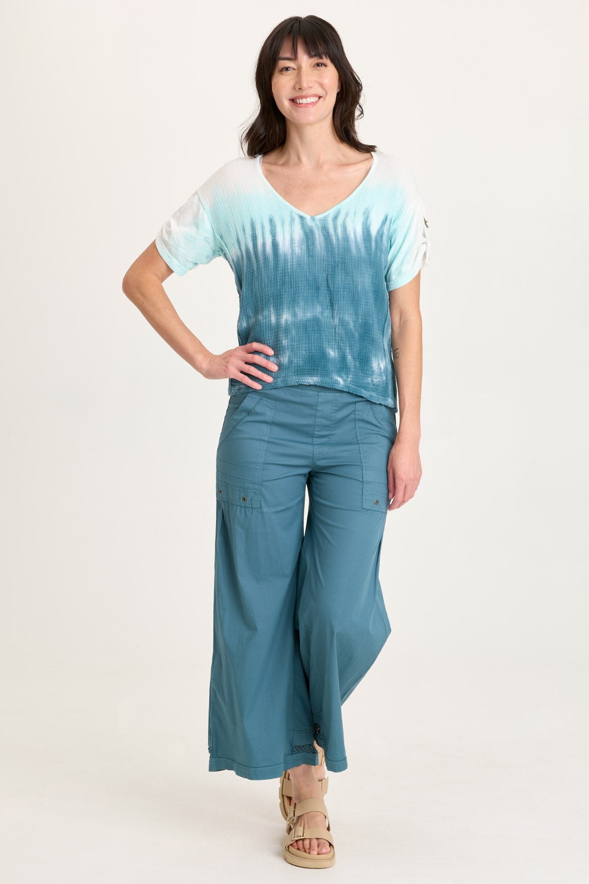 Milani Gauze Lace Trim V-Neck Top