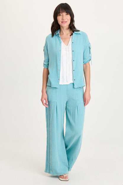 Elu Gauze Lace Trim Wide Leg Pant