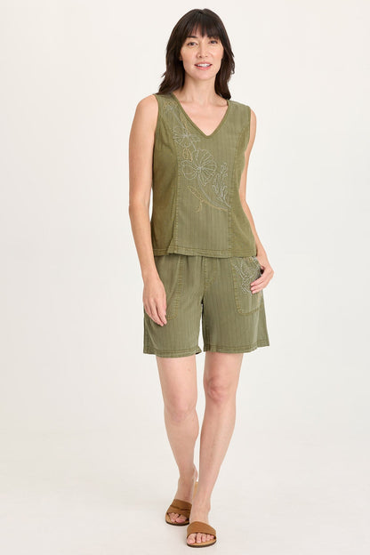 Siska Embroidered Pinstripe V-Neck Tank