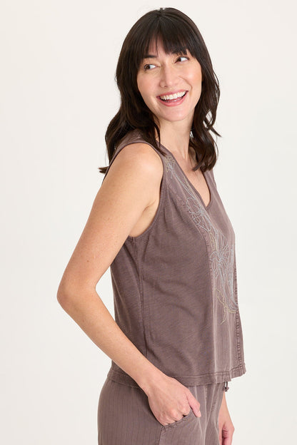 Siska Embroidered Pinstripe V-Neck Tank