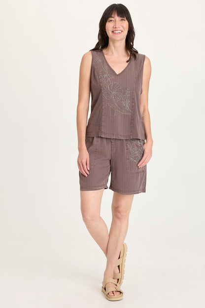 Siska Embroidered Pinstripe V-Neck Tank