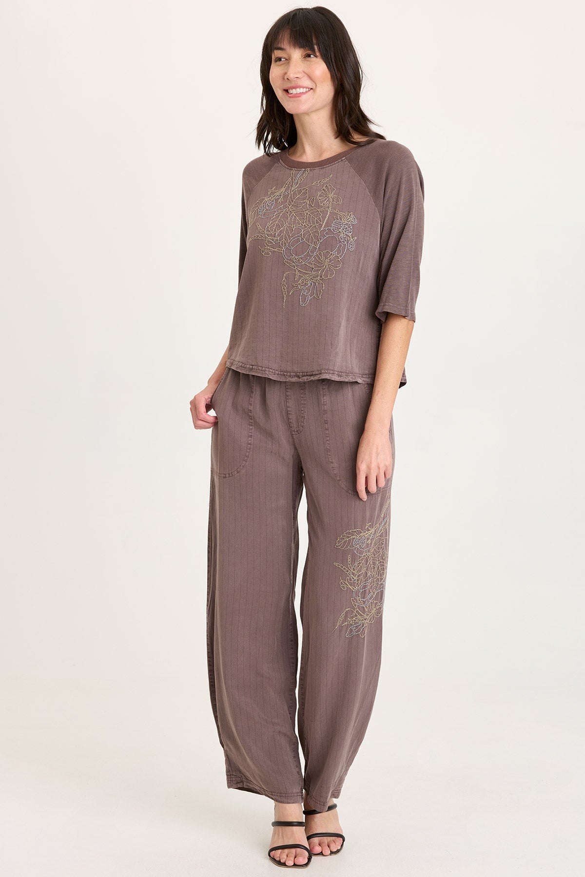 Carell Embroidered Pinstripe Pleated Leg Pant