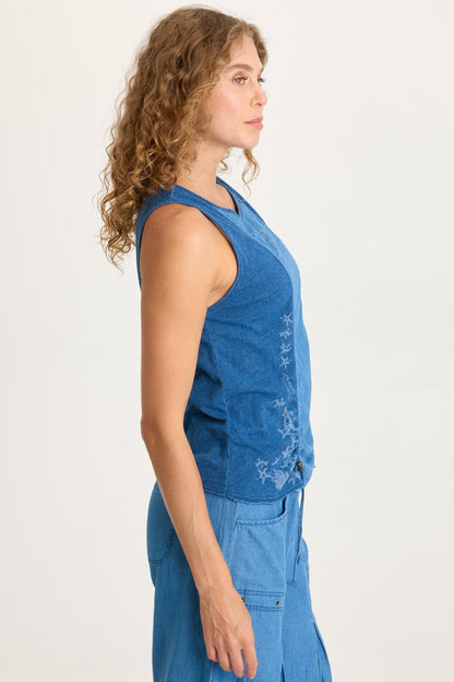 Cobie Printed Indigo Corded Tank