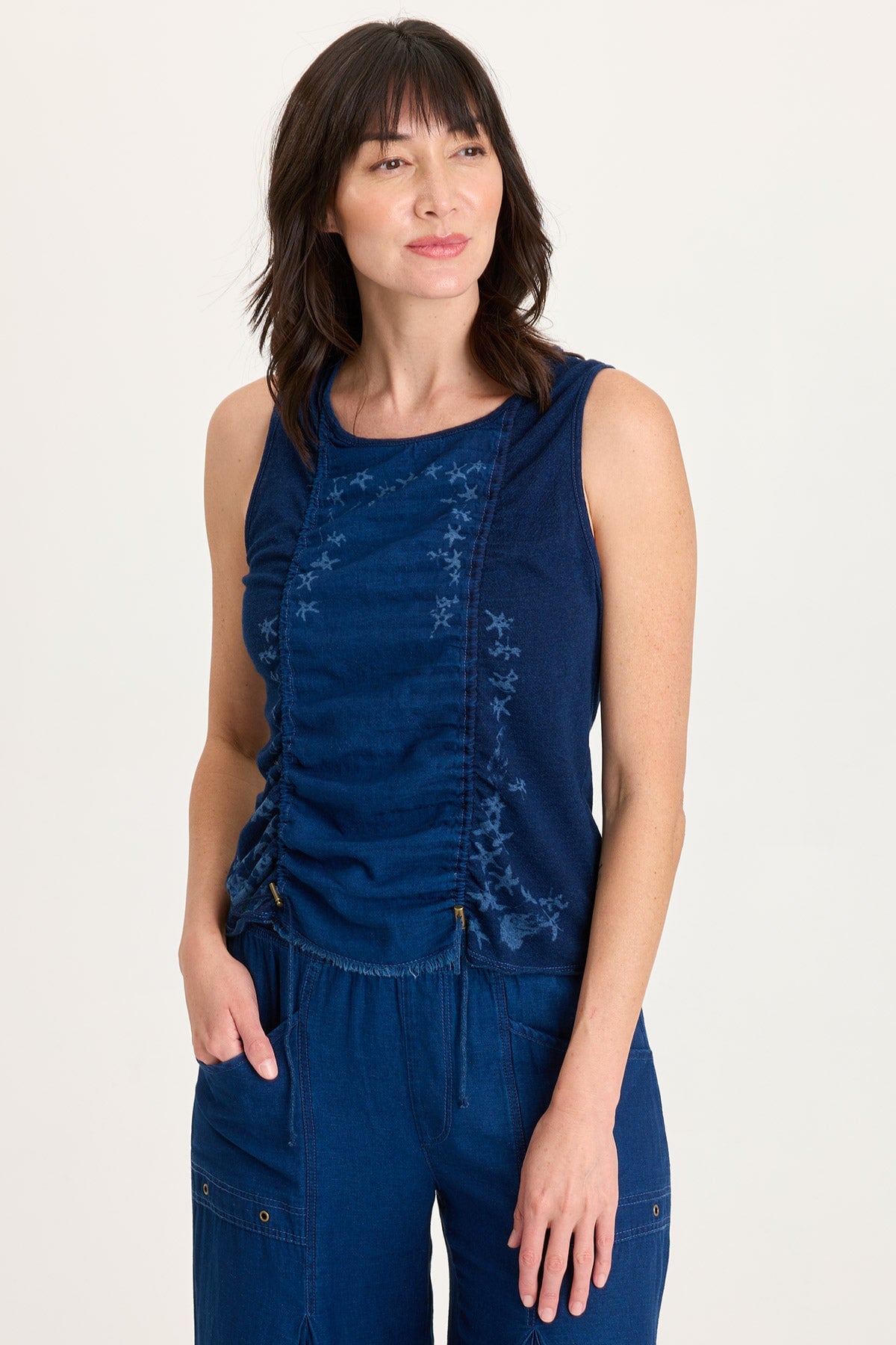 Cobie Printed Indigo Corded Tank
