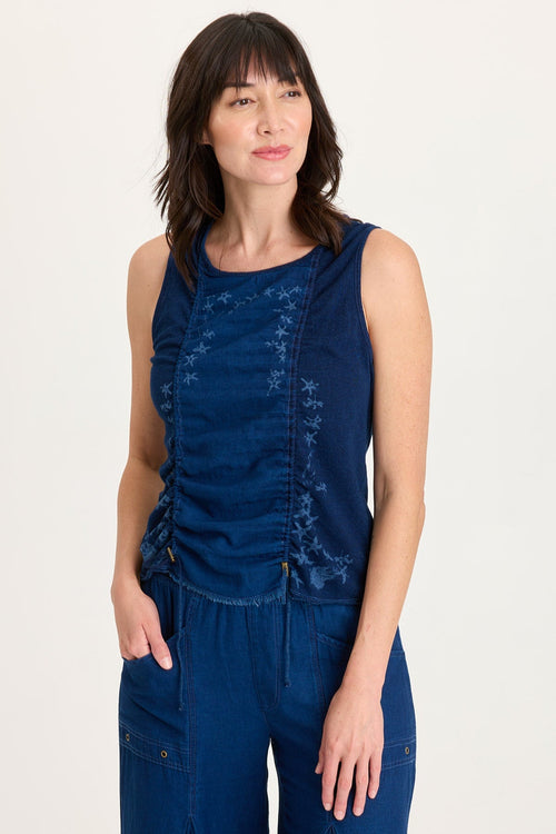 Cobie Printed Indigo Corded Tank