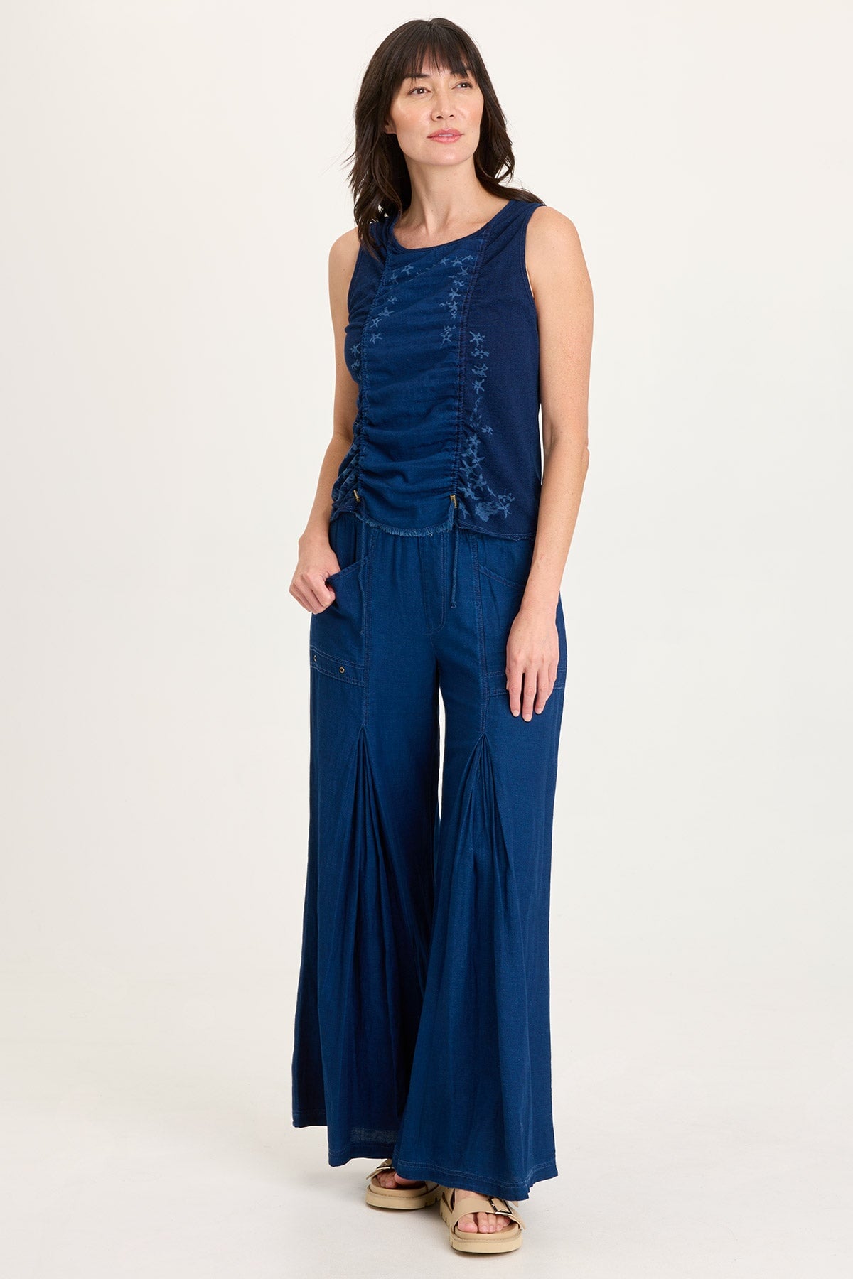 Cobie Printed Indigo Corded Tank