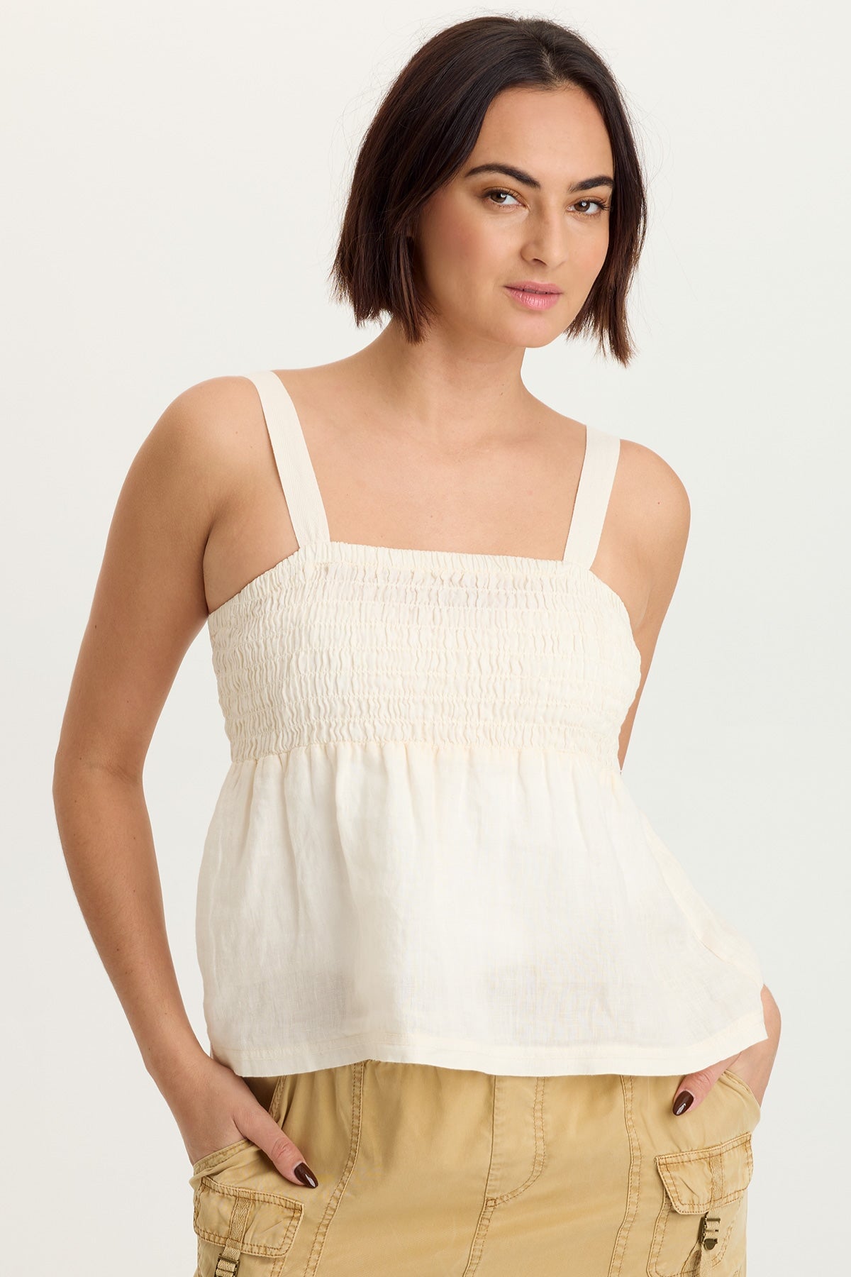 Katina Linen Smocked Tank