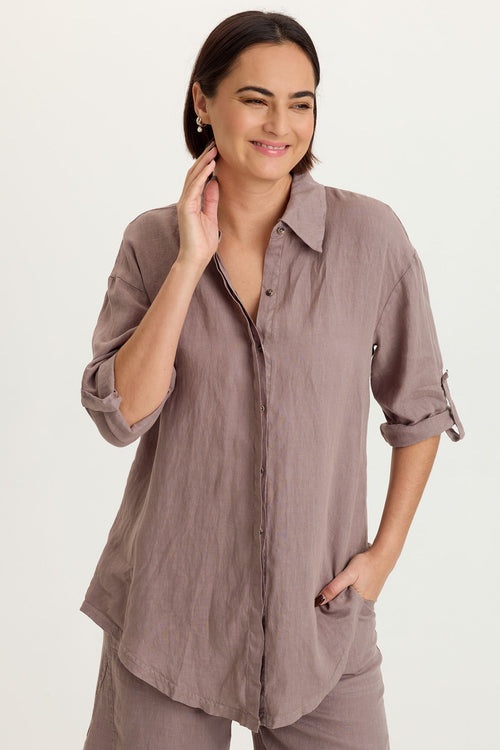 Moira Linen Hi-Lo Button-Up Top