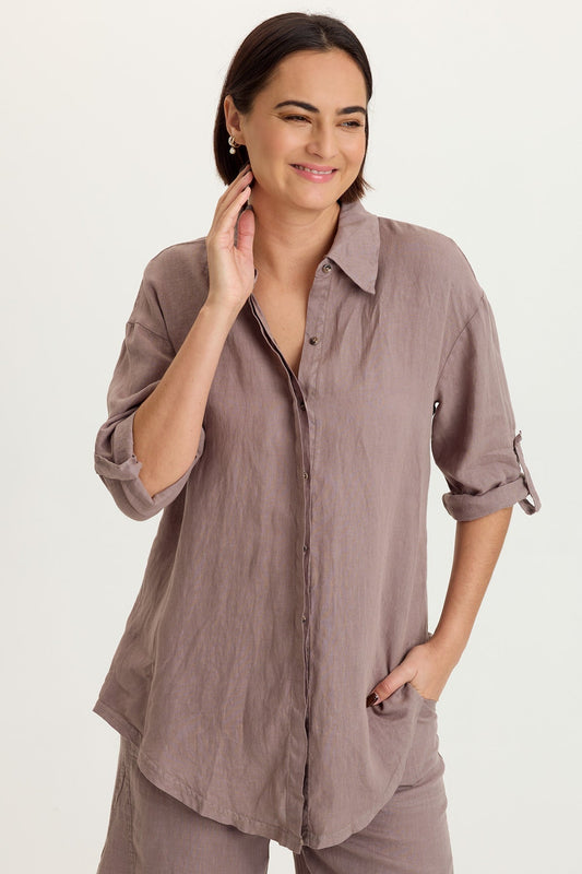 Moira Linen Hi-Lo Button-Up Top