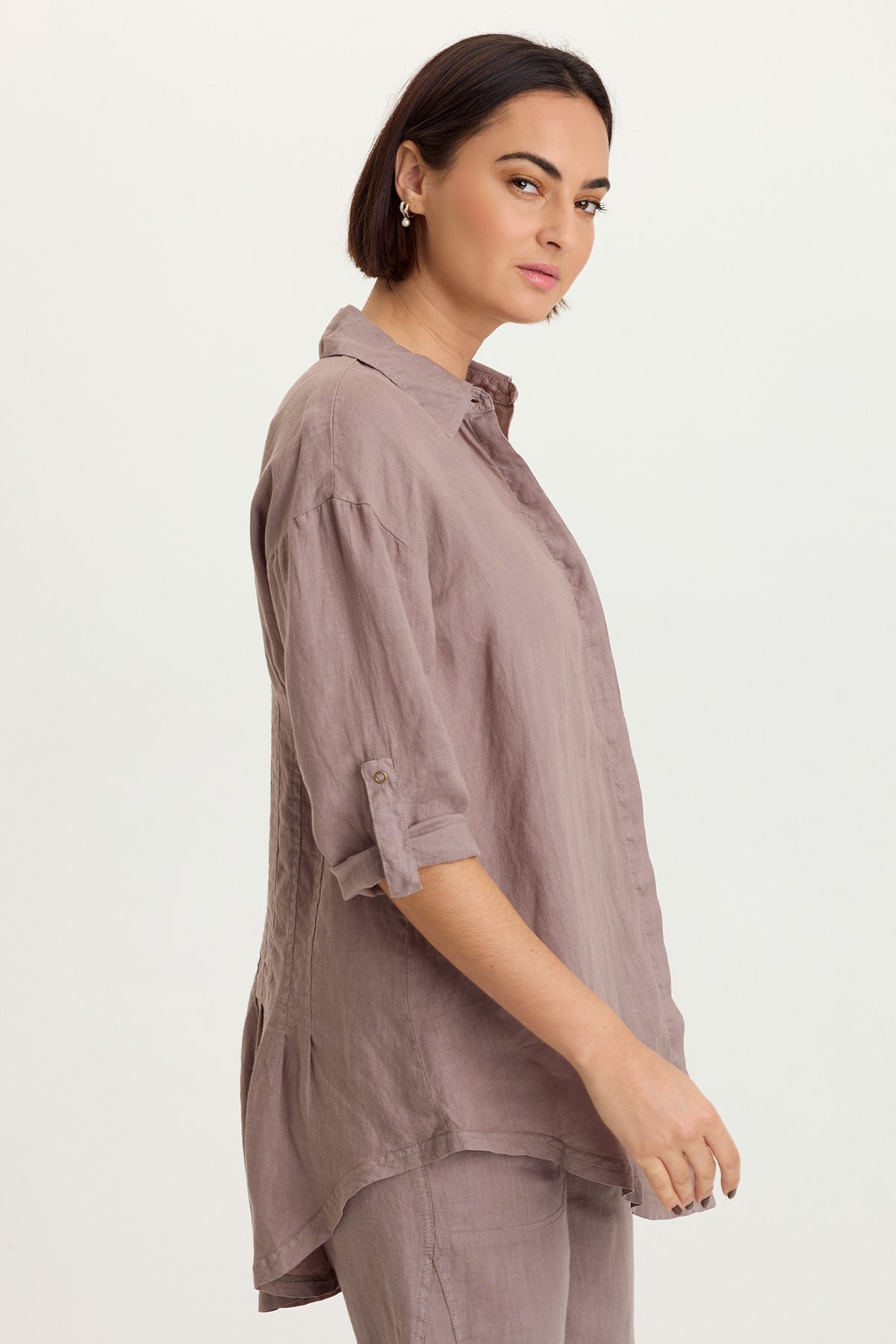 Moira Linen Hi-Lo Button-Up Top