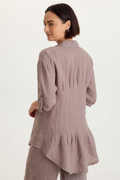 Moira Linen Hi-Lo Button-Up Top