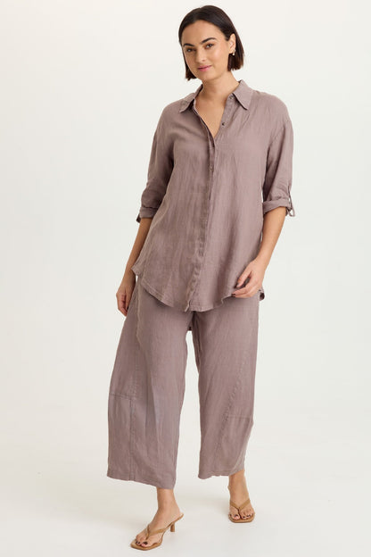 Moira Linen Hi-Lo Button-Up Top