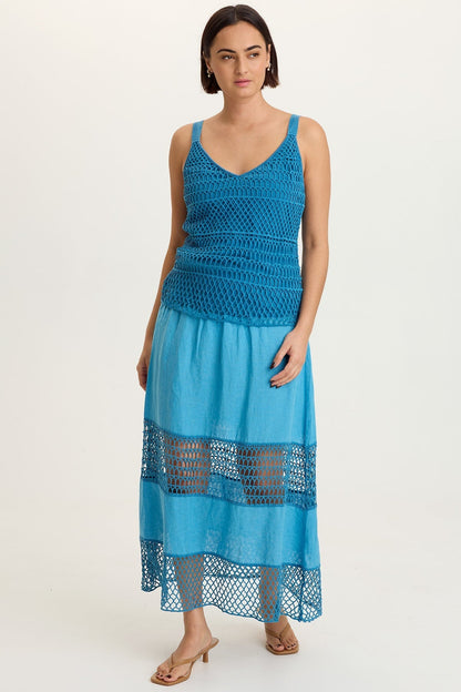 Fola Tiered Linen Crochet Skirt