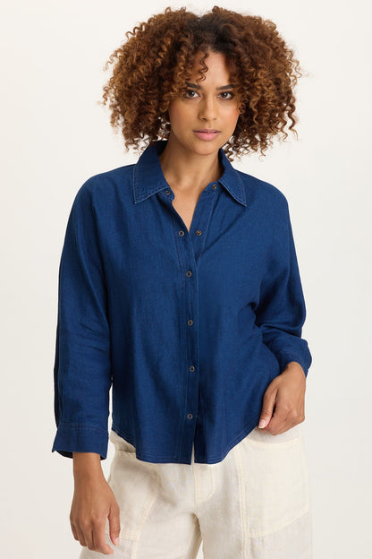 Abena Indigo Twill Snap-Up Top