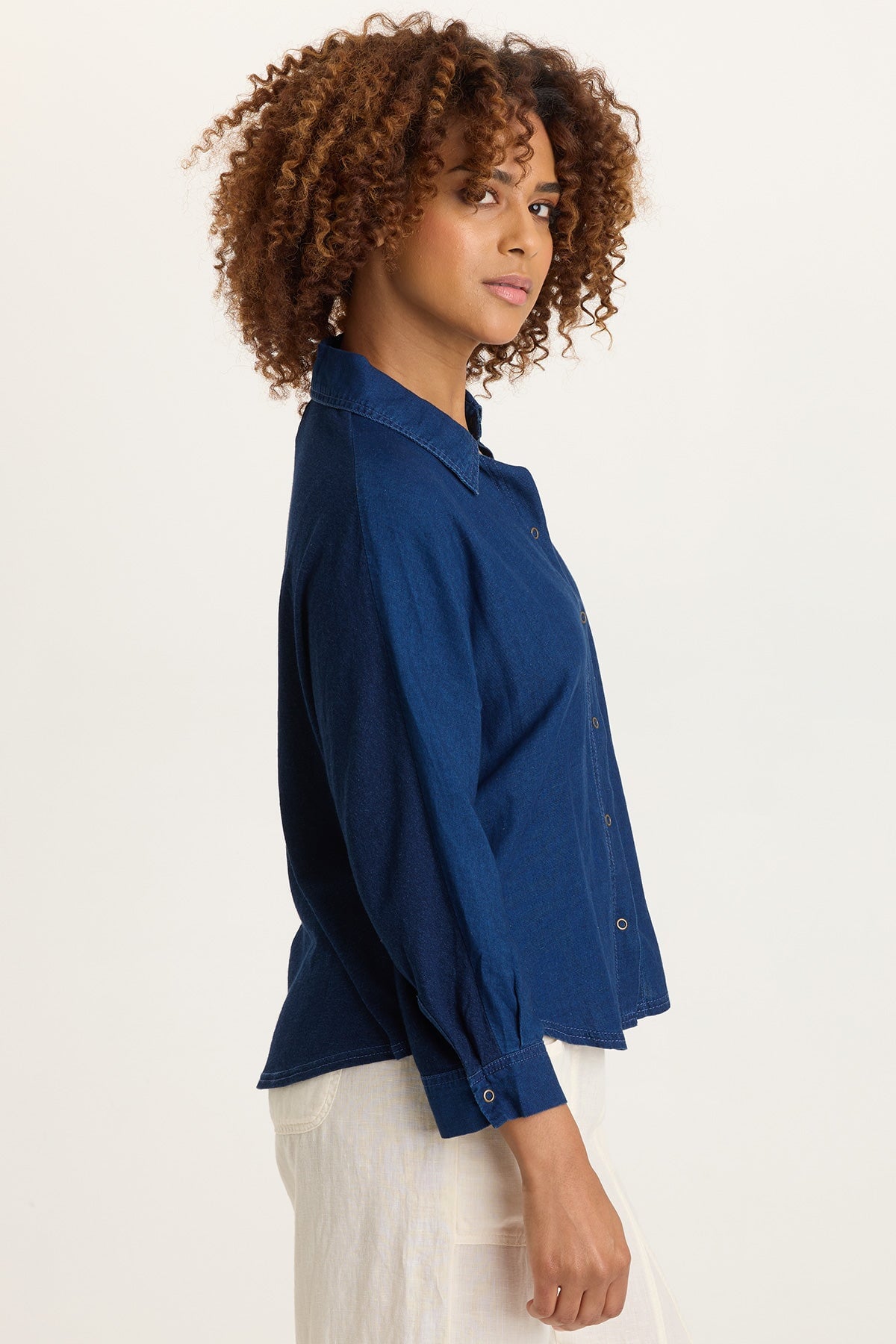 Abena Indigo Twill Snap-Up Top