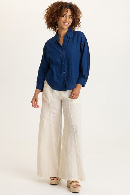 Abena Indigo Twill Snap-Up Top