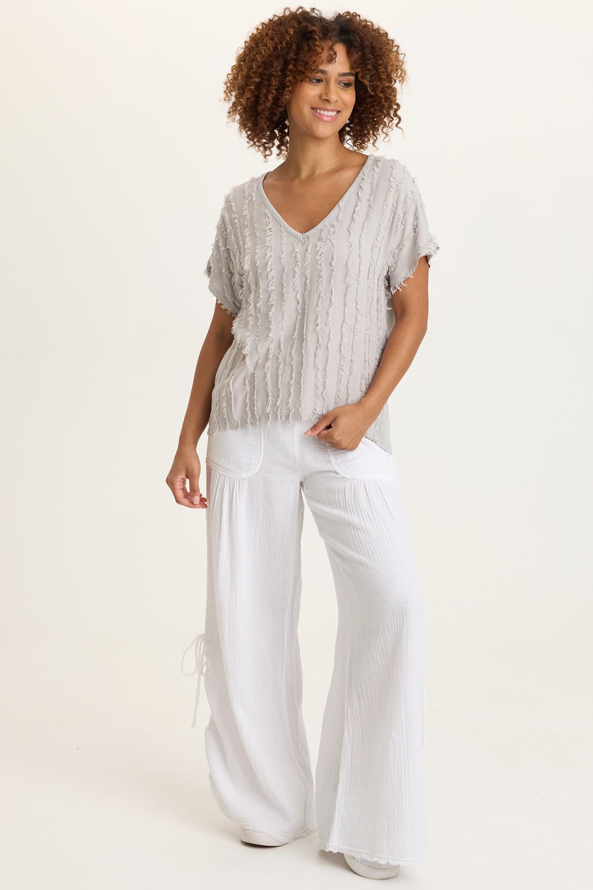 Zeph Stripe Voile Dolman Top