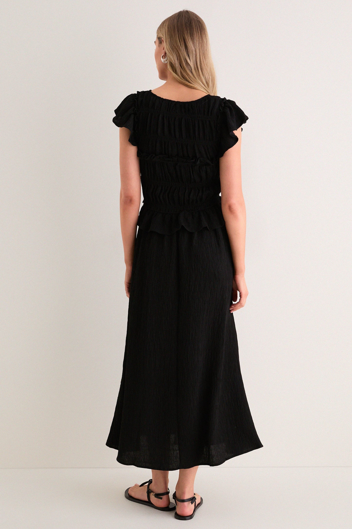 Black Flutter Sleeve Midi Dress