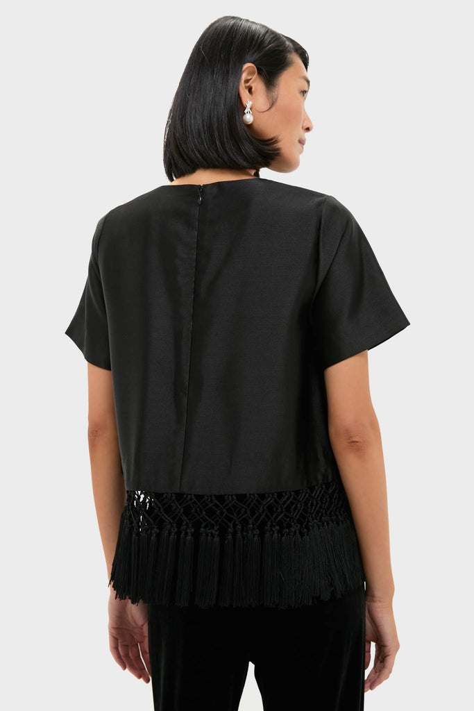 Black Dupioni Chadwick Tassel Top
