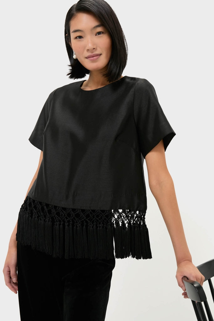 Black Dupioni Chadwick Tassel Top